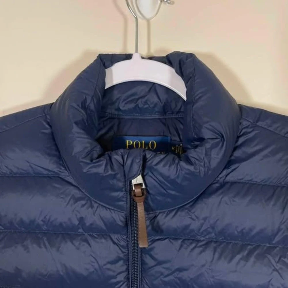 Polo Ralph Lauren Packable Down Vest Mens Medium Navy Blue Red Pony Preppy